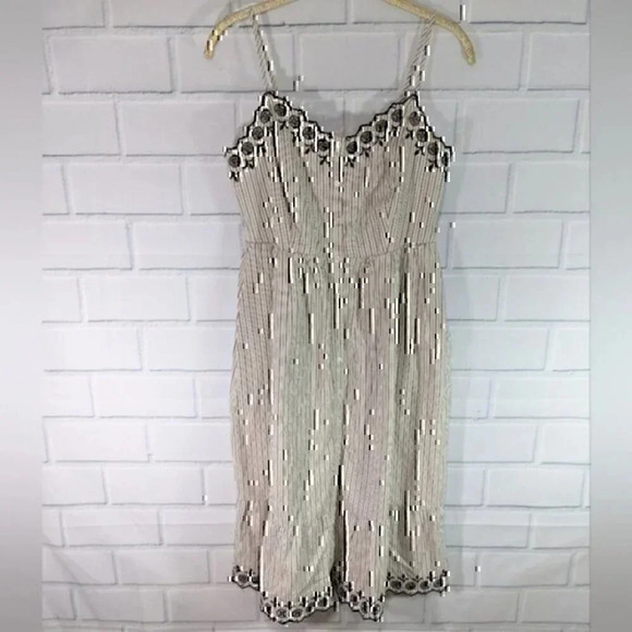 Madewell Off White/Navy Embroidered Tiered Strapless Midi Dress - Picture 1 of 6